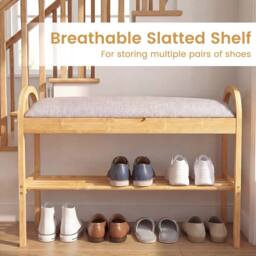 Gymax 2-Tier Padded Shoe Bench 70 CM Shoe Rack Organizer With Lid in Grey - thumbnail 7