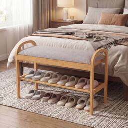Gymax 2-Tier Padded Shoe Bench 70 CM Shoe Rack Organizer With Lid in Grey - thumbnail 6