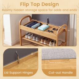 Gymax 2-Tier Padded Shoe Bench 70 CM Shoe Rack Organizer With Lid in Grey - thumbnail 9