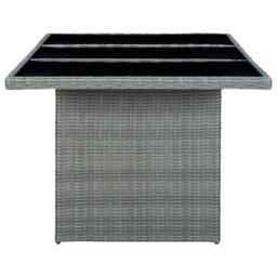 Berkfield Home Garden Table Light Grey Poly Rattan & Tempered Glass - thumbnail 3
