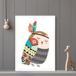 ARTZE Owl Tribal Animal Framed Print SIZE: A4 with White Frame in Grey - thumbnail 2