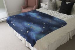 Benjamin Tate Design Dark Blue Sky With Gold Foil Constellations Blanket in Natural - Size: 120 cm x 150 cm - thumbnail 3