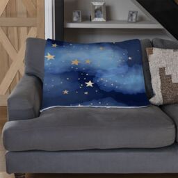 Benjamin Tate Design Dark Blue Sky With Gold Foil Constellations Blanket in Natural - Size: 120 cm x 150 cm - thumbnail 2