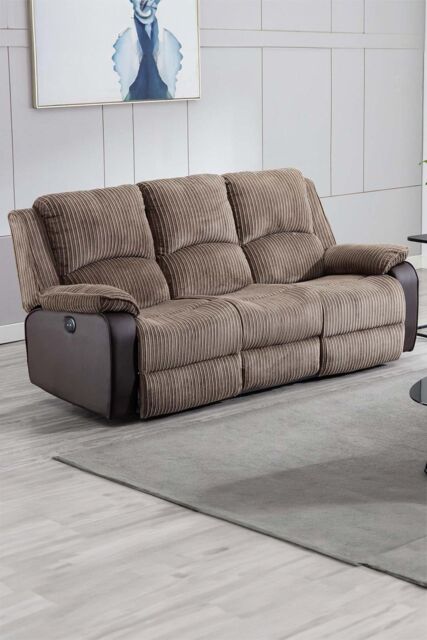 More4Homes Postana 3 Seater Electric High Back Jumbo Cord Fabric Recliner Sofa in Brown - image 1