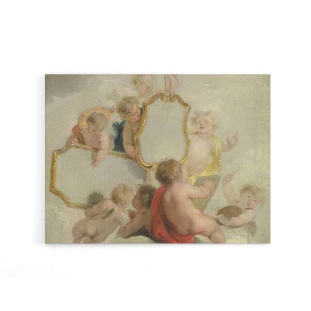 "Artery8 Jacob De Wit Putti With Mirrors Canvas Wall Art Print in Grey - Size: W18"" x H24""" - image 1