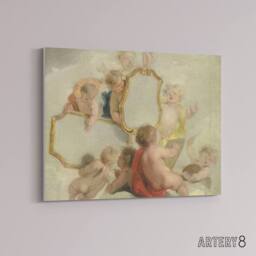 "Artery8 Jacob De Wit Putti With Mirrors Canvas Wall Art Print in Grey - Size: W18"" x H24""" - thumbnail 2