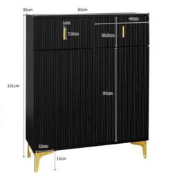 BTM Elegant Sideboard Shoe Cabinet, Adjustable Shelves, Gold Accents in Black - thumbnail 4