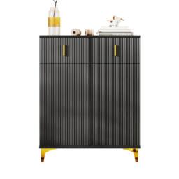 BTM Elegant Sideboard Shoe Cabinet, Adjustable Shelves, Gold Accents in Black - thumbnail 6