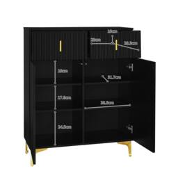 BTM Elegant Sideboard Shoe Cabinet, Adjustable Shelves, Gold Accents in Black - thumbnail 5