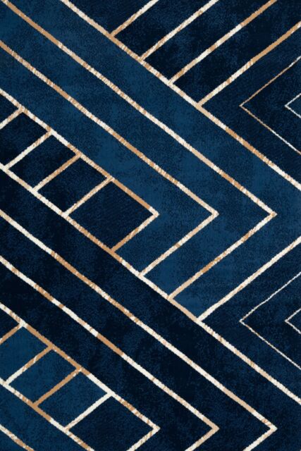 Kukoon Navy Blue Gold Art Deco Geometric Design Living Room Bedroom Area Rug - Size: 160 cm x 230 cm - image 1