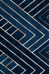 Kukoon Navy Blue Gold Art Deco Geometric Design Living Room Bedroom Area Rug - Size: 160 cm x 230 cm - thumbnail 1