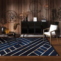 Kukoon Navy Blue Gold Art Deco Geometric Design Living Room Bedroom Area Rug - Size: 160 cm x 230 cm - thumbnail 3