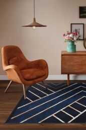 Kukoon Navy Blue Gold Art Deco Geometric Design Living Room Bedroom Area Rug - Size: 160 cm x 230 cm - thumbnail 2