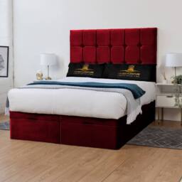 UK Bed Furniture Florence Divan Ottoman Storage Bed with End Lift & 54 Inch Headboard in Maroon - Size: Double - thumbnail 1