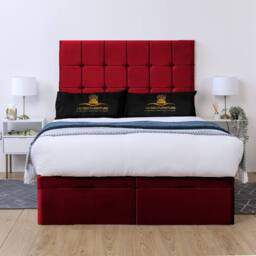 UK Bed Furniture Florence Divan Ottoman Storage Bed with End Lift & 54 Inch Headboard in Maroon - Size: Double - thumbnail 2