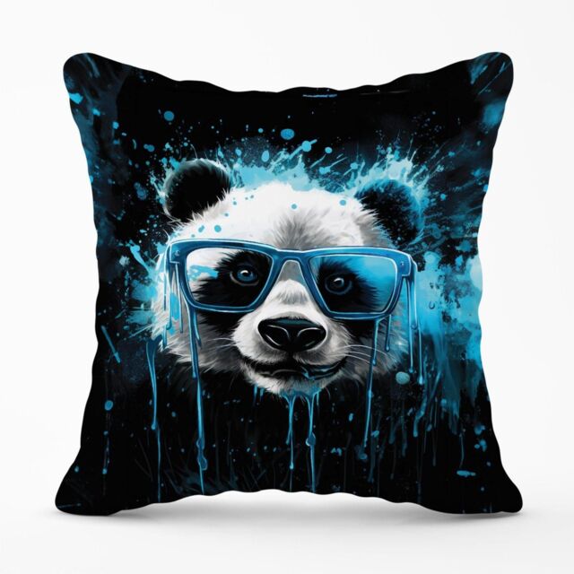 Warren Reed - Designer Blue Splashart Panda Face Outdoor Cushion - Size: 45 cm x 45 cm - image 1