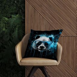 Warren Reed - Designer Blue Splashart Panda Face Outdoor Cushion - Size: 45 cm x 45 cm - thumbnail 2