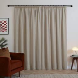 Furn Soft Chenille Blackout Pencil Pleat Curtain Pair in Natural - Size: 117 cm width x 183 cm drop - thumbnail 3