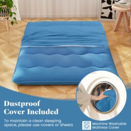 Costway 190 x 135 x 10 cm Foldable Tatami Mat Floor Futon Mattress Roll up Sleeping Pad with Washable Cover in Navy - thumbnail 5