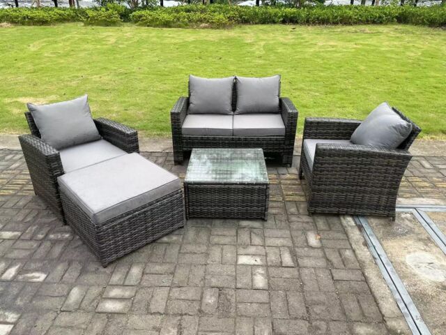 Fimous 5 Seater Dark Grey Mixed High Back Rattan Sofa Set Square Coffee Table Garden Furniture Outdoor Patio
