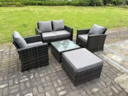 Fimous 5 Seater Dark Grey Mixed High Back Rattan Sofa Set Square Coffee Table Garden Furniture Outdoor Patio - thumbnail 2