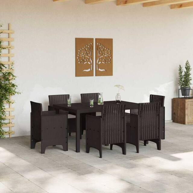 Berkfield Home Modern 7 Piece Garden Dining Set with Cushions Brown Poly Rattan - image 1
