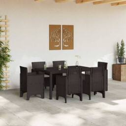 Berkfield Home Modern 7 Piece Garden Dining Set with Cushions Brown Poly Rattan - thumbnail 1