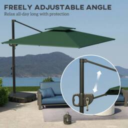 OUTSUNNY Garden Cantilever Parasol w/ Weighted Base Tilt Crank Dark Green - thumbnail 5