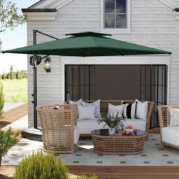 OUTSUNNY Garden Cantilever Parasol w/ Weighted Base Tilt Crank Dark Green - thumbnail 1