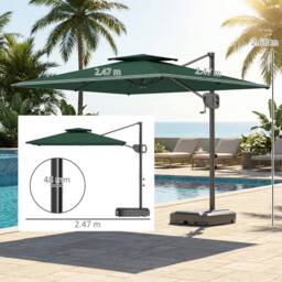 OUTSUNNY Garden Cantilever Parasol w/ Weighted Base Tilt Crank Dark Green - thumbnail 3