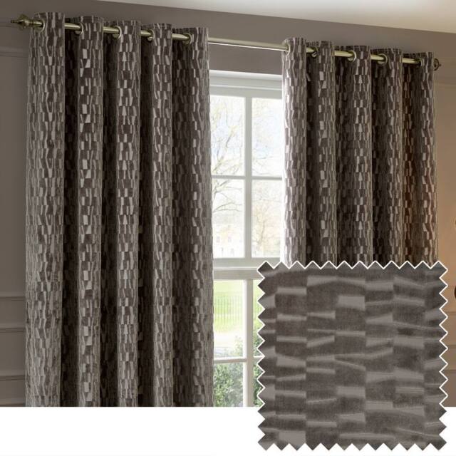 Paoletti Manhattan Velvet Eyelet Curtain Pair in Natural - Size: 168 cm width x 229 cm drop - image 1