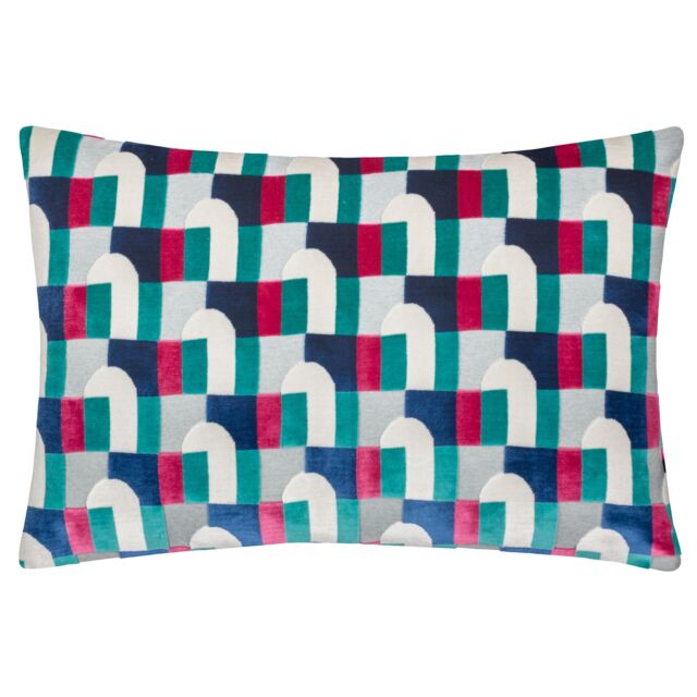 Paoletti Keela Cut Velvet Geometric Cushion in Blue - image 1