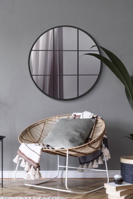 "MirrorOutlet Black Metal Framed Round Window Wall Mirror 31"" X 31"" (80x80CM) - Size: 1 Pack" - image 1