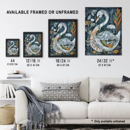 "Artery8 Stylised Nature Pattern Swan Folk Art Painting Framed Art Print in Blue - Size: W12"" x H16""" - thumbnail 3