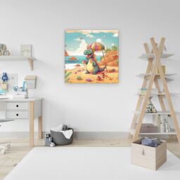 "Warren Reed - Designer Dragon On A Beach Holiday Canvas in Yellow - Size: W30"" x H30""" - thumbnail 3