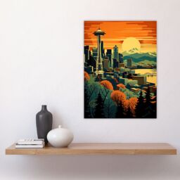 "Artery8 Wall Art Print The Space Needle Seattle Landmark Sunset Cityscape Poster Picture in Orange - Size: W18"" x H24""" - thumbnail 4