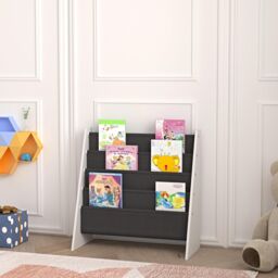 Xample Kids Bookshelf Storage 4 Tier Kids Sling Storage Fabric Sling Book Case Shelves in Grey - thumbnail 4