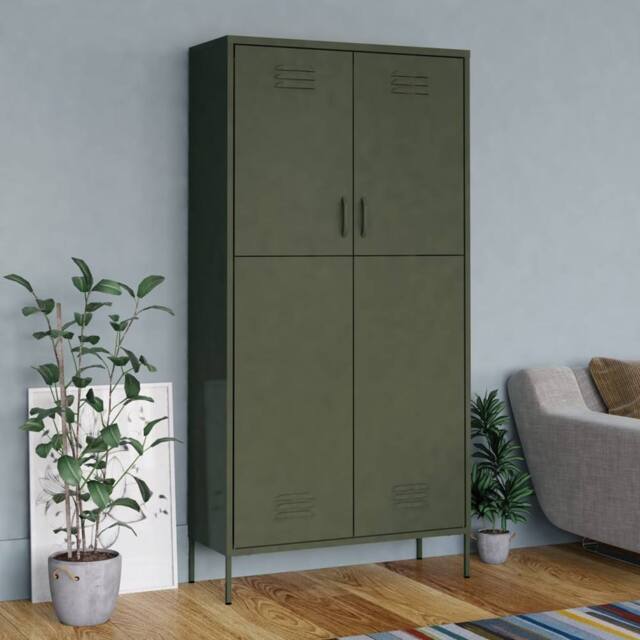 Berkfield Home Wardrobe Olive Green 90x50x180 cm Steel - Size: 90 x 50 x 180 cm - image 1