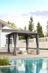 Living and Home 10x10ft Metal Garden Pop Up Gazebo with Lights in Dark Grey - thumbnail 1