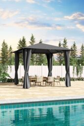 Living and Home 10x10ft Metal Garden Pop Up Gazebo with Lights in Dark Grey - thumbnail 3