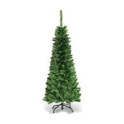 Shatchi Pre-Lit Artificial Slim Christmas Green Pencil Tree Multicolour LEDs Pointed Tips with Metal Stand - Size: 7ft - thumbnail 6