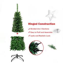 Shatchi Pre-Lit Artificial Slim Christmas Green Pencil Tree Multicolour LEDs Pointed Tips with Metal Stand - Size: 7ft - thumbnail 3