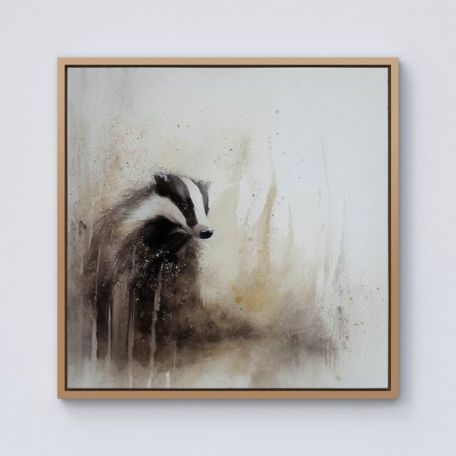 Warren Reed - Designer Badger Watercolour Framed Canvas in Light Brown - Size: w40 inch x h40 inch - image 1