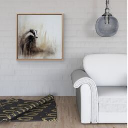 Warren Reed - Designer Badger Watercolour Framed Canvas in Light Brown - Size: w40 inch x h40 inch - thumbnail 2