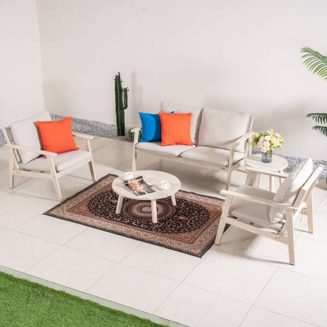 Direct Wicker Acacia Wood Outdoor Loveseat Sofa Set, Naturally Sanded in Cream - Size: 4 Pack - image 1