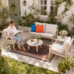 Direct Wicker Outdoor Wooden Loveseat Sofa Set, Naturally Sanded in Cream - Size: 4 Pack - thumbnail 8