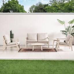 Direct Wicker Acacia Wood Outdoor Loveseat Sofa Set, Naturally Sanded in Cream - Size: 4 Pack - thumbnail 7