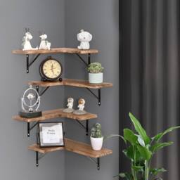 Levede 4PC Corner Floating Shelves Wooden L Shaped Wall Display Storage in Natural - thumbnail 1