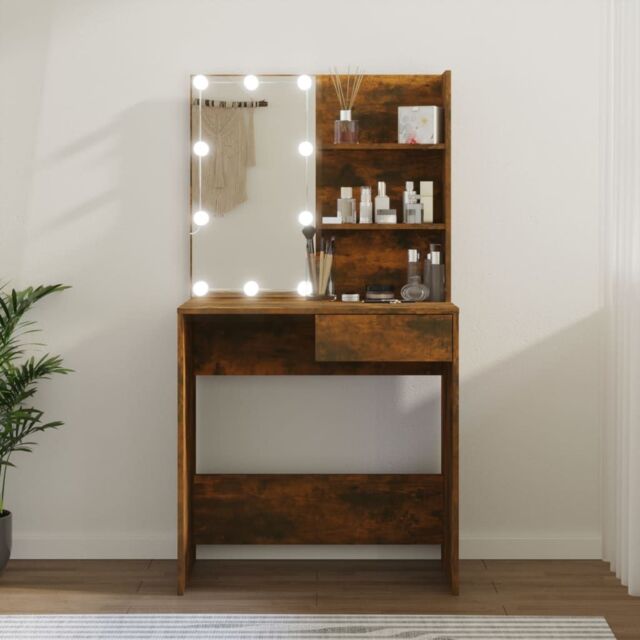 Berkfield Home Dressing Table with LED Smoked Oak 74.5x40x141 cm in Brown - image 1