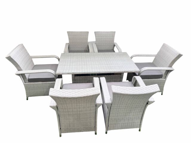 Fimous Rattan Garden Furniture Set with Rectangular Dining Table & Dining Chairs 6 Seater Light Grey Mixed - image 1